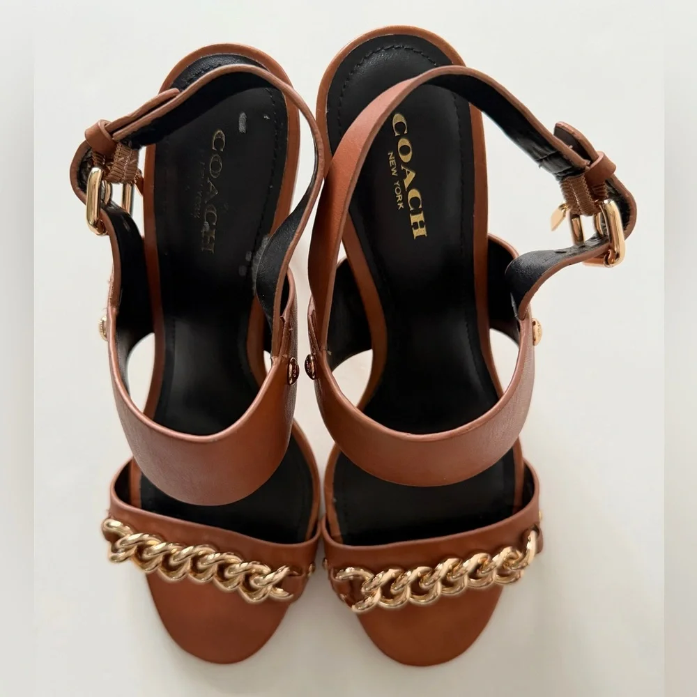 Coach Brown Sandals with Gold Chain Accent - Picture 3 of 11